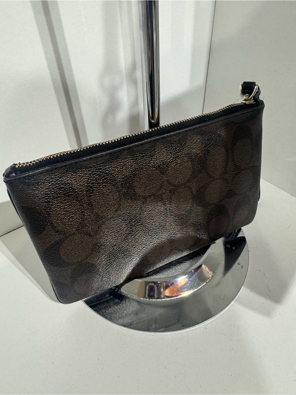 Coach Brown/Black Signature Zip Wristlet with Gold Logo - Picture 2 of 3